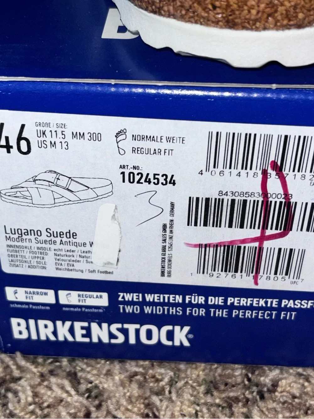 Birkenstock New Lugano Antique White Suede Soft Footbed Regular Men’s 13 46